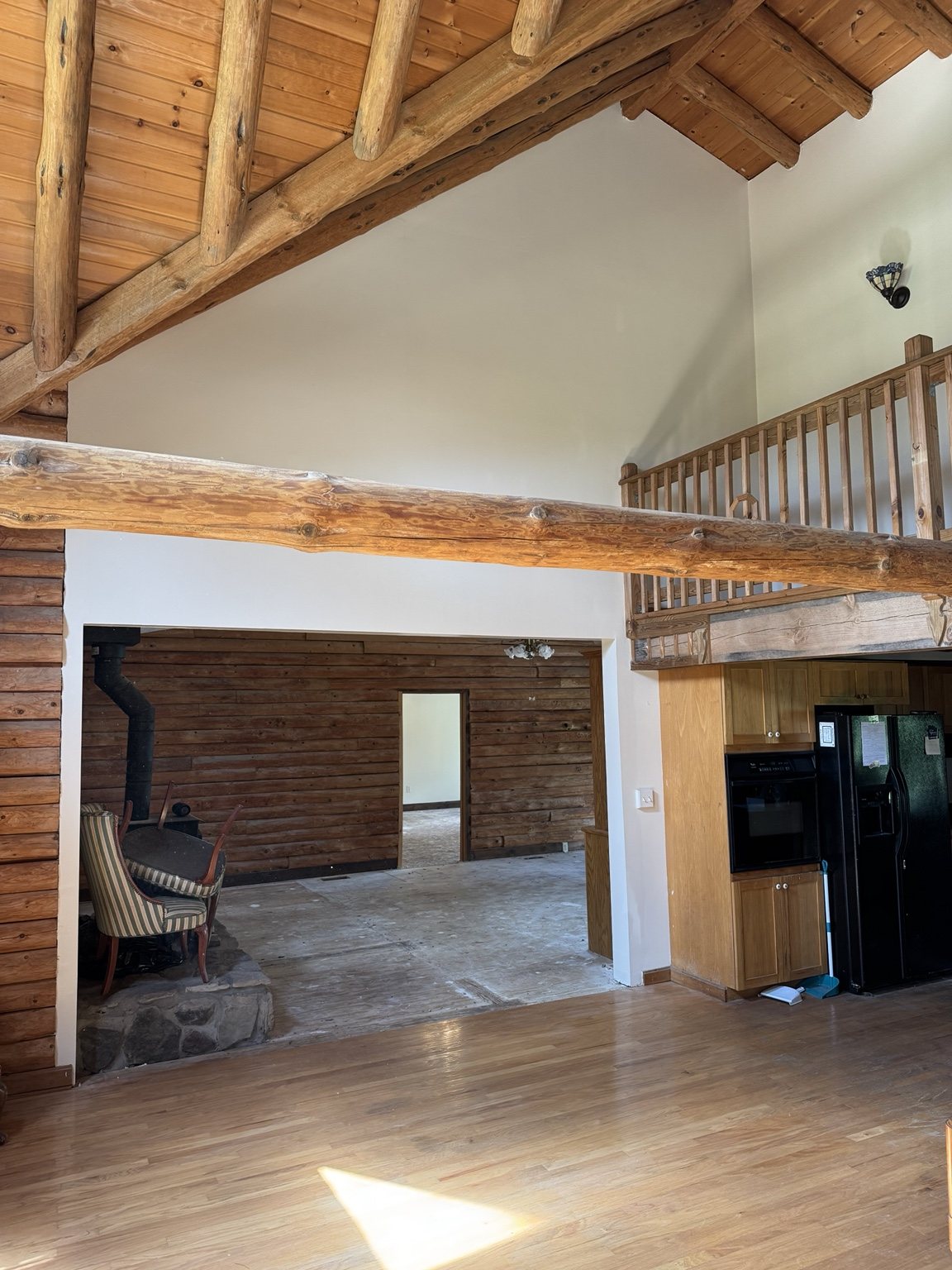 Painted walls inside log home